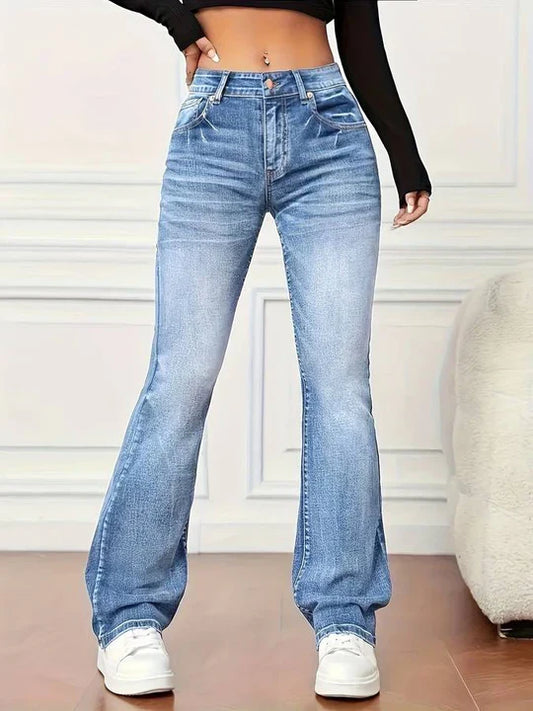 Utsvängda jeans med vintagelook och stretch