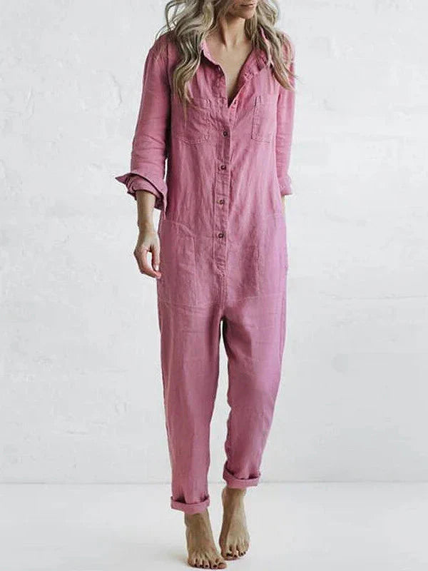 Casual långärmad jumpsuit med knäppta slag