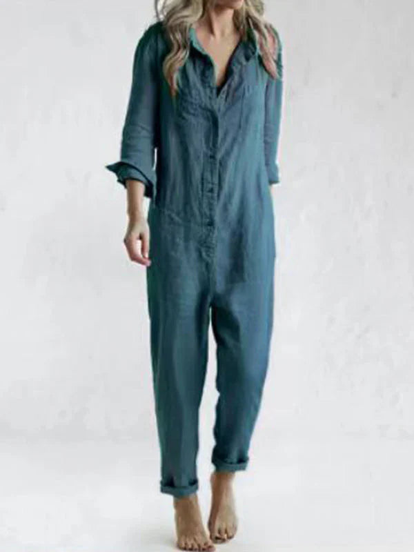 Casual långärmad jumpsuit med knäppta slag