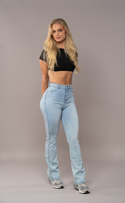 Cecile | damen utsvängda jeans im vintage-blau