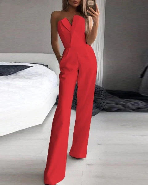 Melia - röd ärmlös jumpsuit