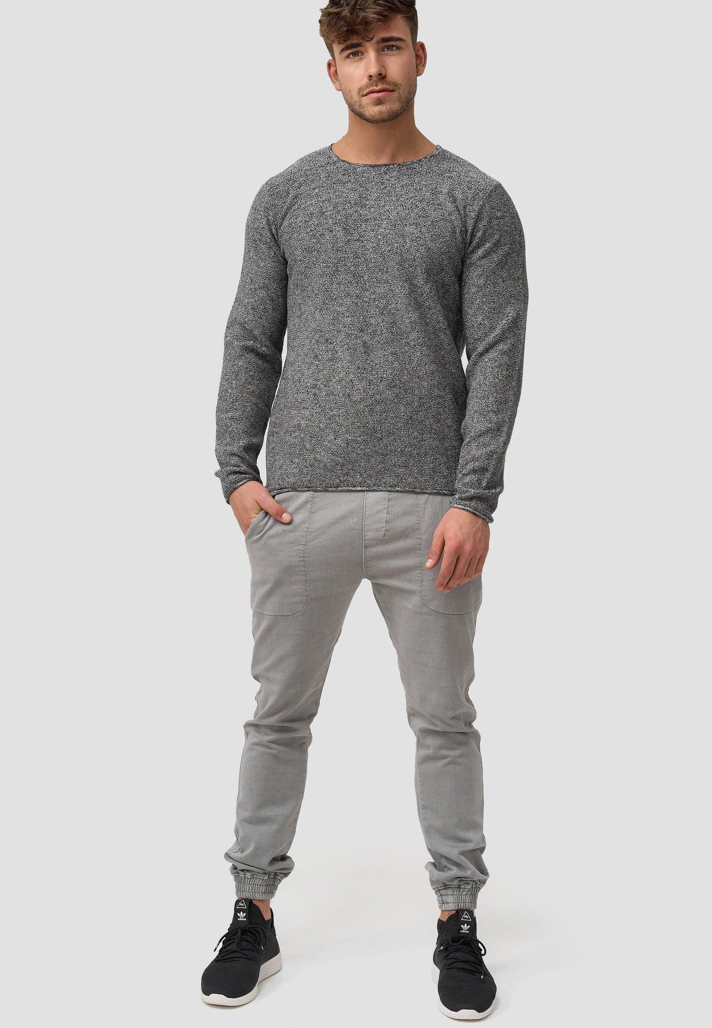 Indicode Herren Loakim Strickpullover mit Rundhals-Ausschnitt & Roll Edge aus 90% Baumwolle - INDICODE