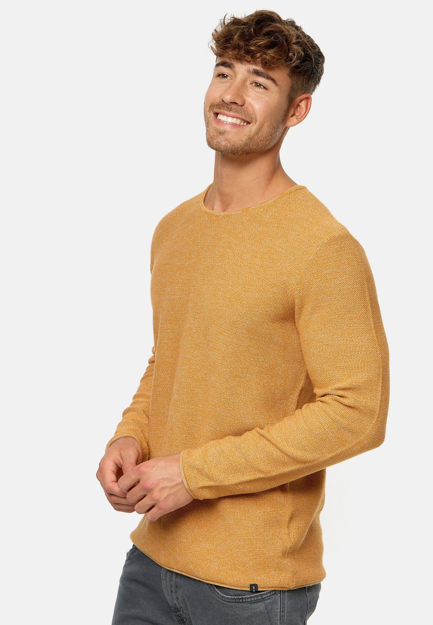 Indicode Herren Loakim Strickpullover mit Rundhals-Ausschnitt & Roll Edge aus 90% Baumwolle - INDICODE