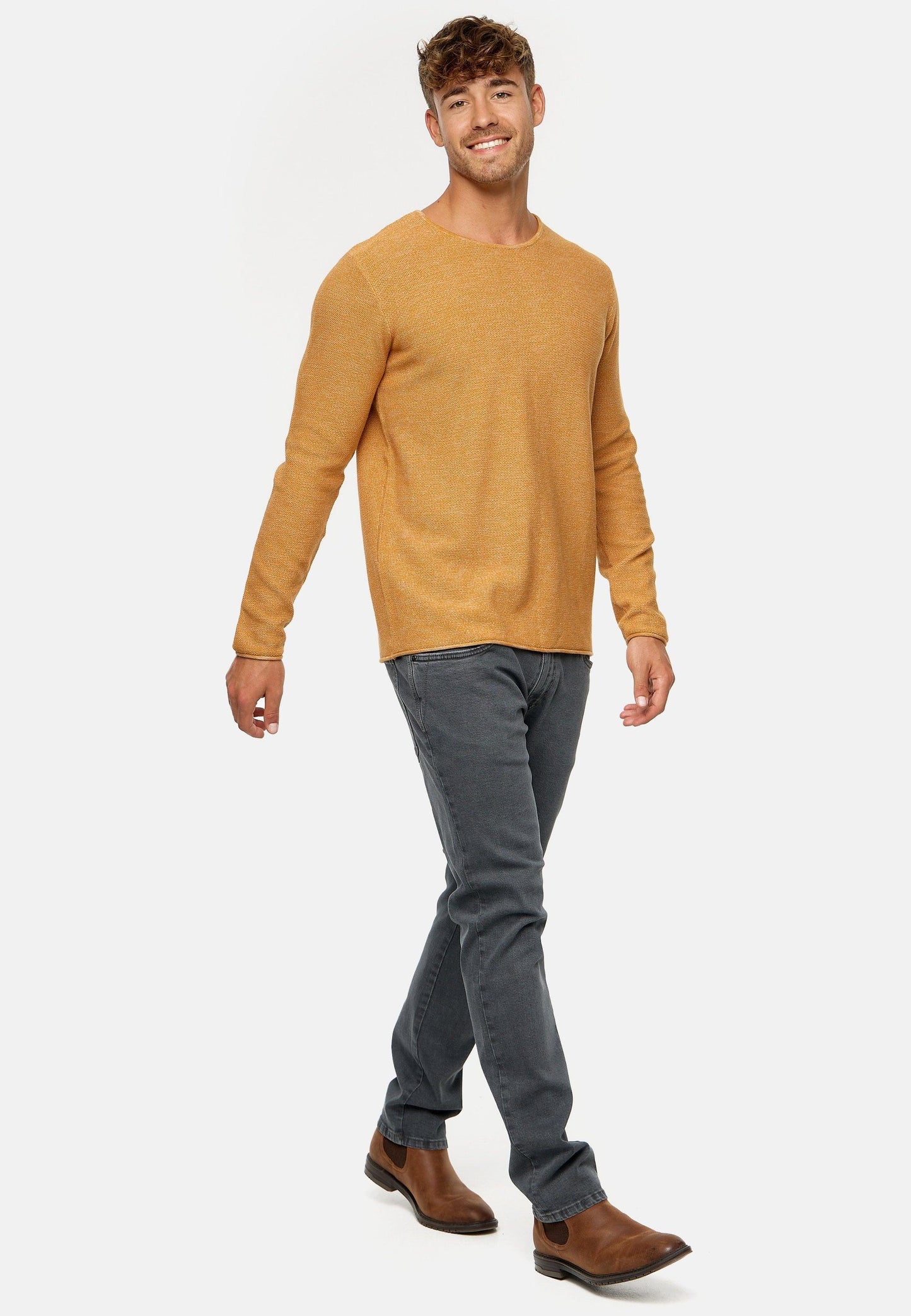 Indicode Herren Loakim Strickpullover mit Rundhals-Ausschnitt & Roll Edge aus 90% Baumwolle - INDICODE