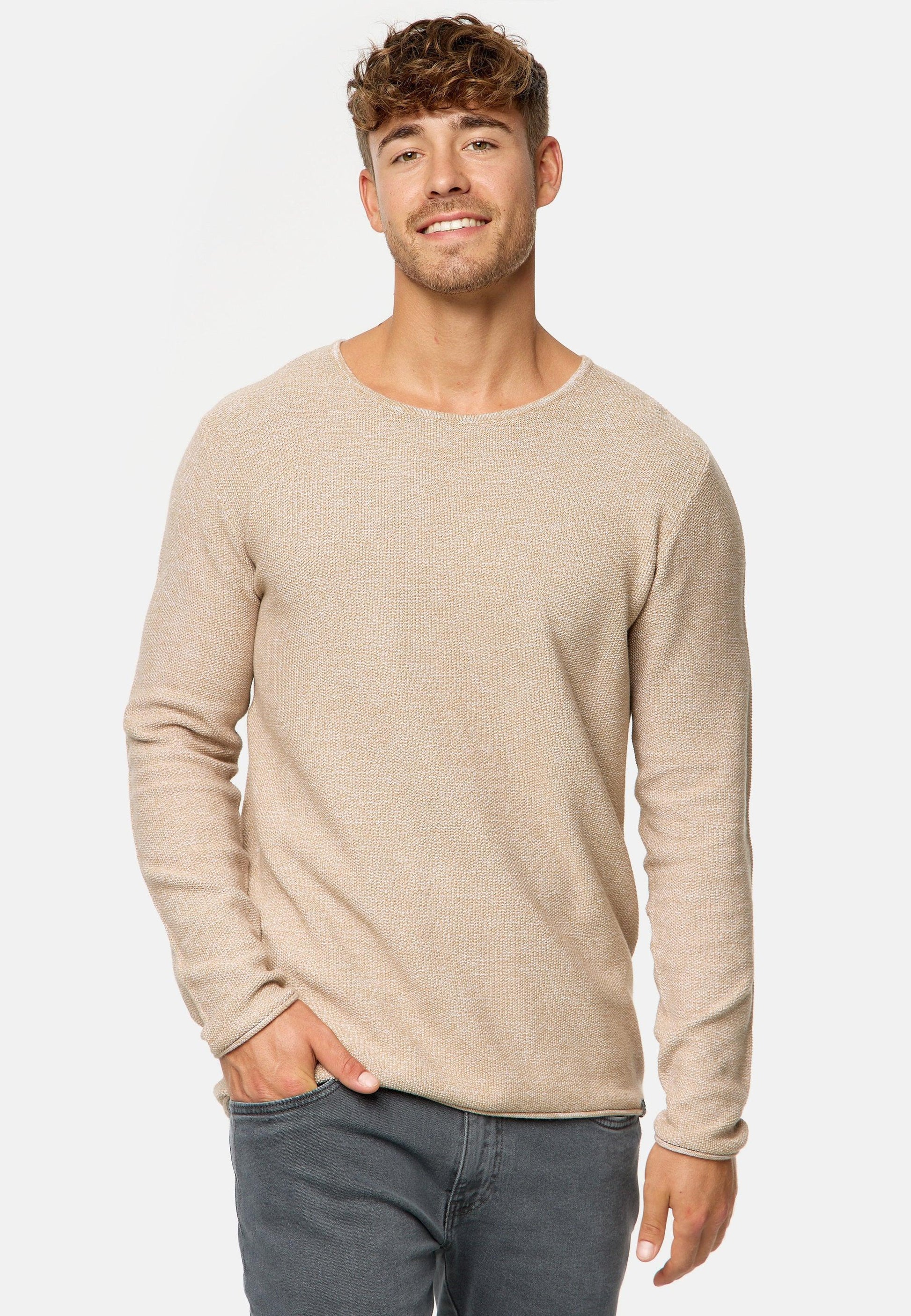 Indicode Herren Loakim Strickpullover mit Rundhals-Ausschnitt & Roll Edge aus 90% Baumwolle - INDICODE