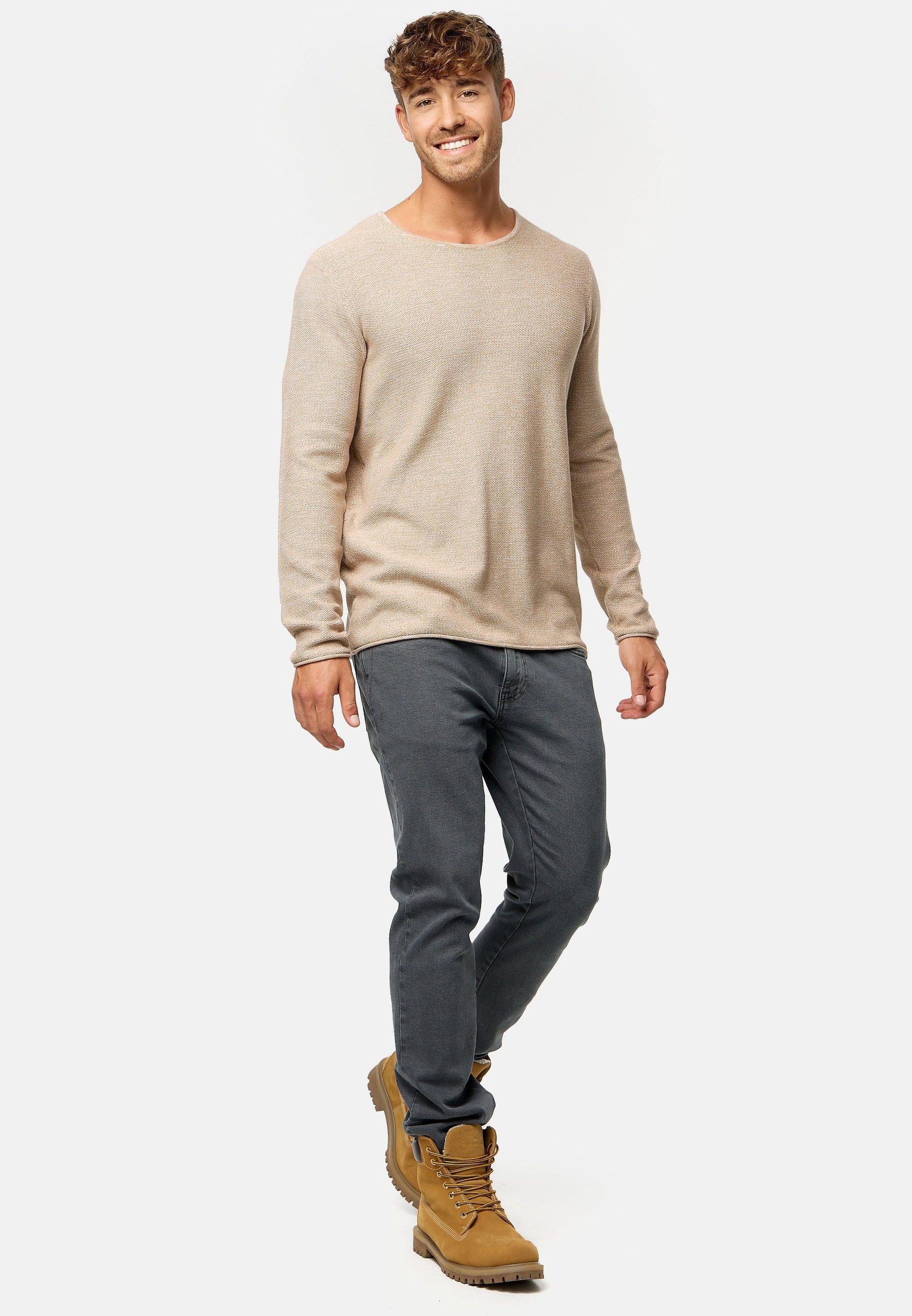 Indicode Herren Loakim Strickpullover mit Rundhals-Ausschnitt & Roll Edge aus 90% Baumwolle - INDICODE