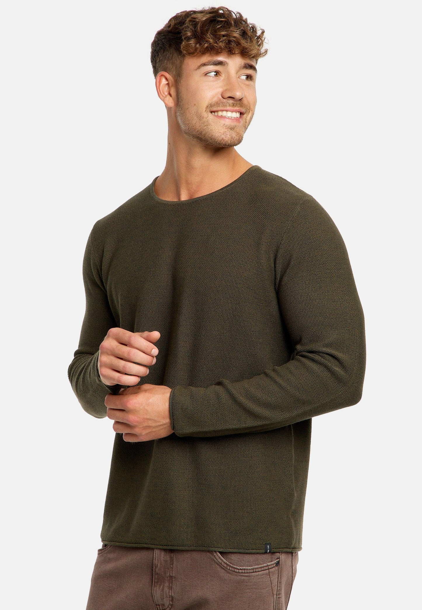 Indicode Herren Loakim Strickpullover mit Rundhals-Ausschnitt & Roll Edge aus 90% Baumwolle - INDICODE