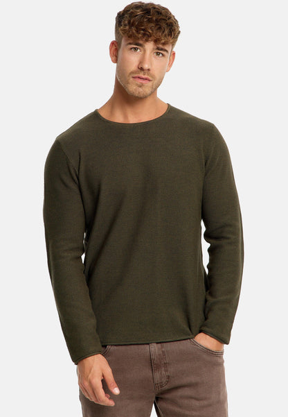 Indicode Herren Loakim Strickpullover mit Rundhals-Ausschnitt & Roll Edge aus 90% Baumwolle - INDICODE