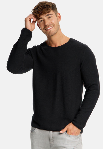 Indicode Herren Loakim Strickpullover mit Rundhals-Ausschnitt & Roll Edge aus 90% Baumwolle - INDICODE